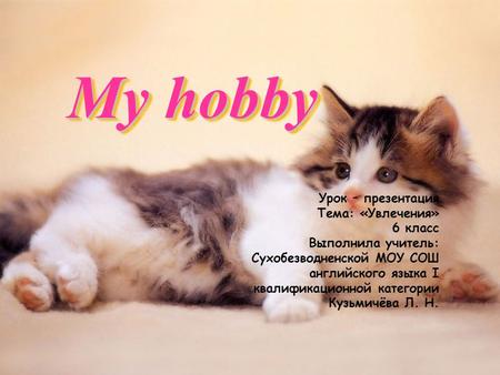 My hobby Урок – презентация Тема: «Увлечения» 6 класс