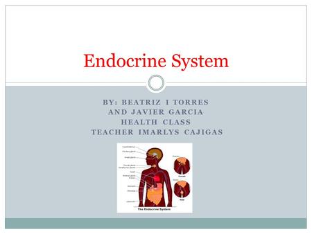 BY: BEATRIZ I TORRES AND JAVIER GARCIA HEALTH CLASS TEACHER IMARLYS CAJIGAS Endocrine System.