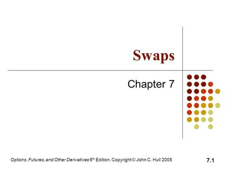 Options, Futures, and Other Derivatives 6 th Edition, Copyright © John C. Hull 2005 7.1 Swaps Chapter 7.