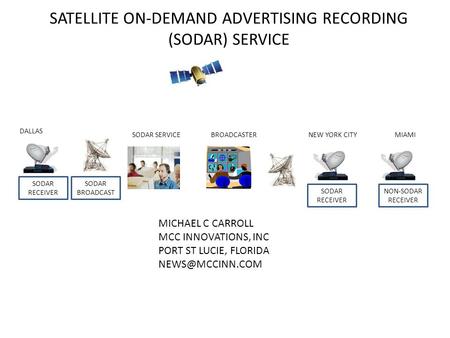 SODAR BROADCAST SATELLITE ON-DEMAND ADVERTISING RECORDING (SODAR) SERVICE DALLAS BROADCASTER SODAR RECEIVER SODAR SERVICENEW YORK CITYMIAMI SODAR RECEIVER.