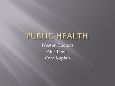 Weston Thomas Alex Lewis Cara Kaplan. Vinland Department of Public Health Mission: To protect and improve the health of Vineland residents by preventing.