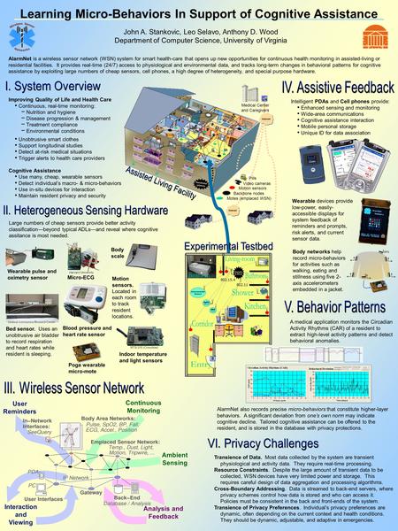 Learning Micro-Behaviors In Support of Cognitive Assistance AlarmNet is a wireless sensor network (WSN) system for smart health-care that opens up new.