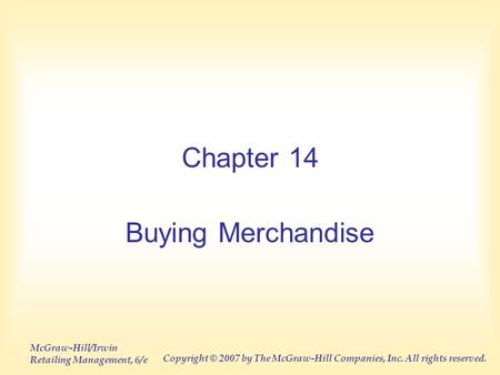 Chapter 14 Buying Merchandise.