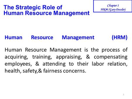 The Strategic Role of Human Resource Management