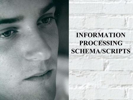 INFORMATION PROCESSING SCHEMA/SCRIPTS. SCHEMA - DEFINITION ã 1) Abstract Or Generic Knowledge Structure ã 2) Stored In Memory ã 3) That Specify The Defining.