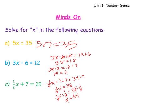 Unit 1: Number Sense Minds On. Unit 1: Number Sense Review: Operations with Negative Numbers Learning Goals: I can add and subtract negative numbers I.