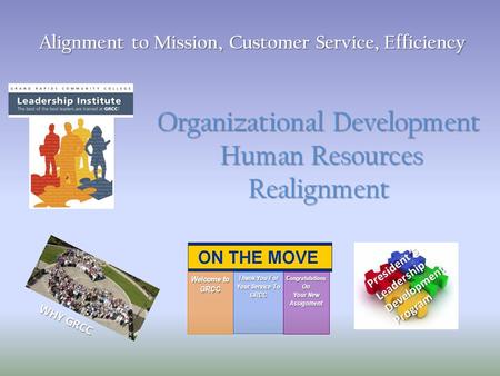 Organizational Development Human Resources Realignment President ’s Leadership Development Program Welcome to GRCC Thank You For Your Service To GRCC Congratulations.