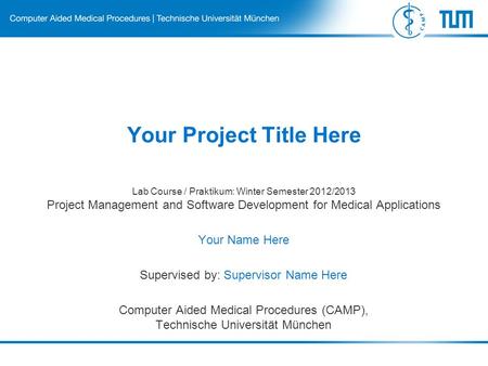 Your Project Title Here Lab Course / Praktikum: Winter Semester 2012/2013 Project Management and Software Development for Medical Applications Your Name.