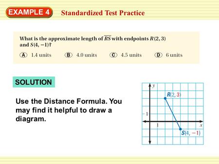 SOLUTION EXAMPLE 4 Standardized Test Practice Use the Distance Formula. You may find it helpful to draw a diagram.