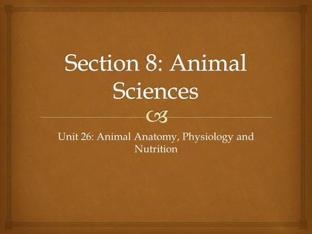 Section 8: Animal Sciences