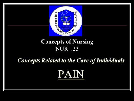 Concepts Related to the Care of Individuals PAIN Concepts of Nursing NUR 123.