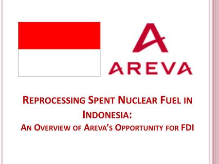 R EPROCESSING S PENT N UCLEAR F UEL IN I NDONESIA : A N O VERVIEW OF A REVA ’ S O PPORTUNITY FOR FDI.