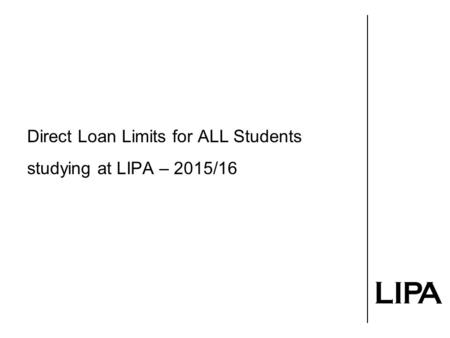 Direct Loan Limits for ALL Students studying at LIPA – 2015/16.