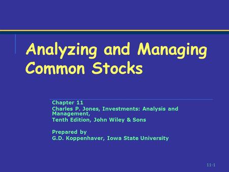 Analyzing and Managing Common Stocks