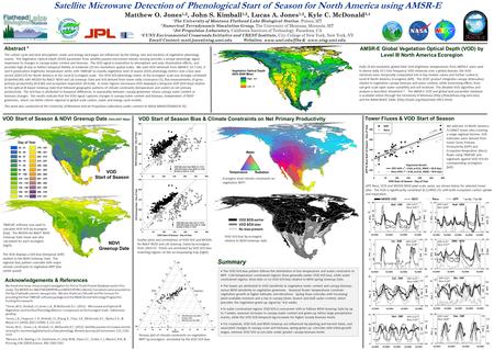 Satellite Microwave Detection of Phenological Start of Season for North America using AMSR-E Matthew O. Jones 1,2, John S. Kimball 1,2, Lucas A. Jones.