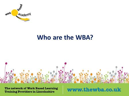 Who are the WBA?. SCHOOLS EMPLOYERS TRAINING PROVIDERS Learners.