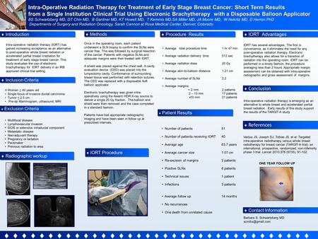 Intra-Operative Radiation Therapy for Treatment of Early Stage Breast Cancer: Short Term Results from a Single Institution Clinical Trial Using Electronic.