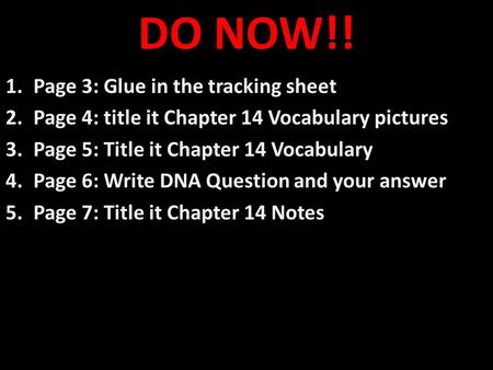 DO NOW!! Page 3: Glue in the tracking sheet