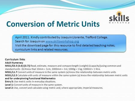 Conversion of Metric Units