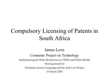 Compulsory Licensing of Patents in South Africa