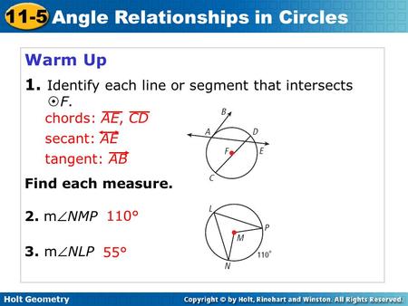 1. Identify each line or segment that intersects F.