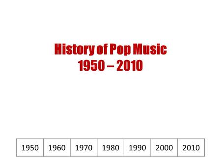 History of Pop Music 1950 – 2010 1950196019701980199020002010.