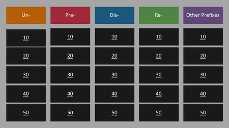 You can type your own categories and points values in this game board. Type your questions and answers in the slides we’ve provided. When you’re in slide.