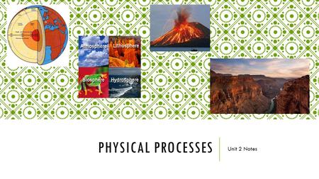 PHYSICAL PROCESSES Unit 2 Notes. EARTH-SUN RELATIONSHIPS  Tilt: the angle of incline of the earth’s axis affects the temperature of a place.  Earth’s.