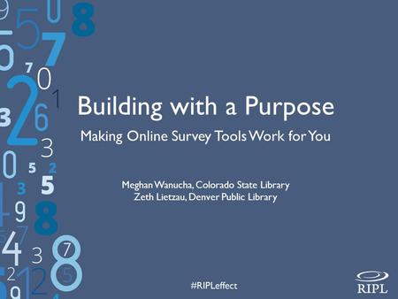 Building with a Purpose Making Online Survey Tools Work for You Meghan Wanucha, Colorado State Library Zeth Lietzau, Denver Public Library.