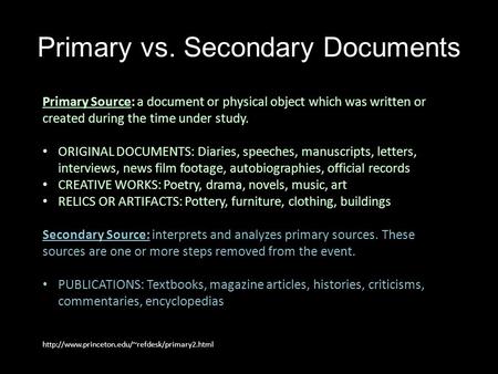 Primary vs. Secondary Documents