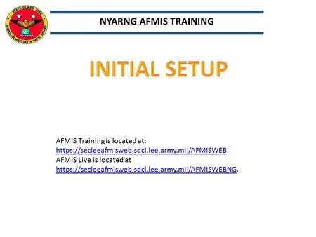 INITIAL SETUP NYARNG AFMIS TRAINING