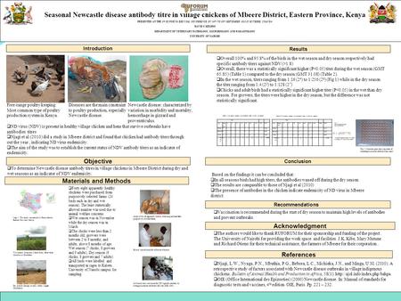 Introduction Results Objective References Conclusion Materials and Methods Seasonal Newcastle disease antibody titre in village chickens of Mbeere District,