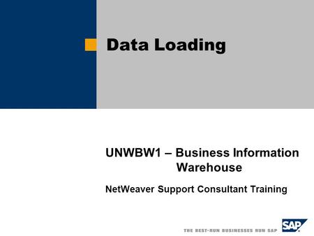 UNWBW1 – Business Information Warehouse NetWeaver Support Consultant Training Data Loading.