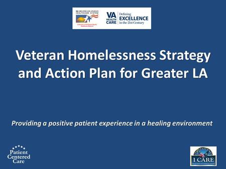 Providing a positive patient experience in a healing environment Veteran Homelessness Strategy and Action Plan for Greater LA Veteran Homelessness Strategy.