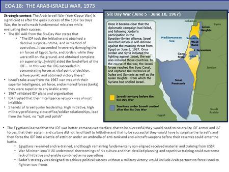 Strategic context: The Arab-Israeli War (Yom Kippur War) is significant as after the quick success of the 1967 Six Days War, the Israelis made fundamental.