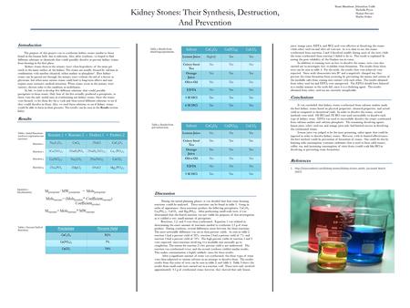 Kidney Stones: Their Synthesis, Destruction,