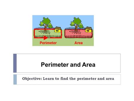 Perimeter and Area Objective: Learn to find the perimeter and area.