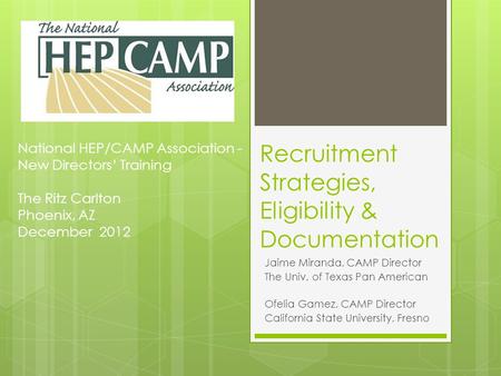 Recruitment Strategies, Eligibility & Documentation