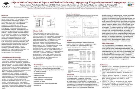 A Quantitative Comparison of Experts and Novices Performing Laryngoscopy Using an Instrumented Laryngoscope Nathan Delson PhD, Randy Hastings MD PhD, Nada.