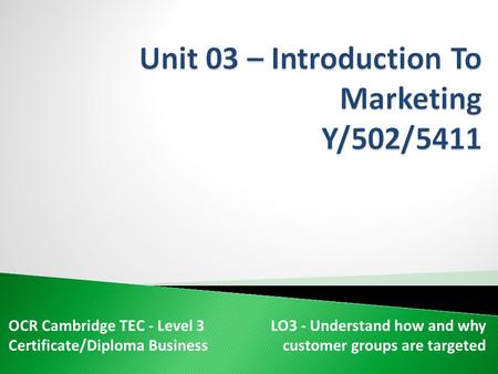 Unit 03 – Introduction To Marketing Y/502/5411