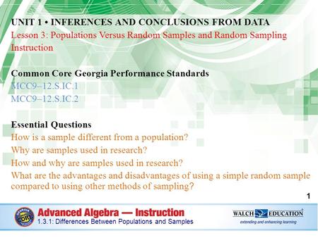 UNIT 1 • INFERENCES AND CONCLUSIONS FROM DATA