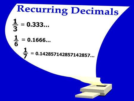 Recurring Decimals = 0.333… = … = …