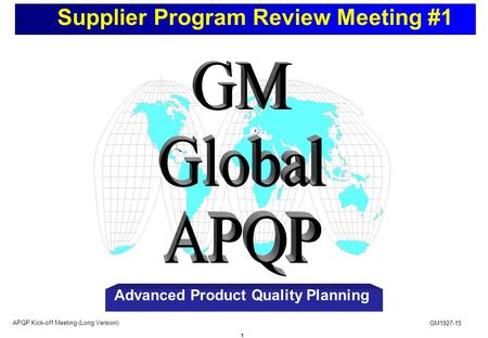 Supplier Program Review Meeting #1