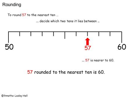 57 rounded to the nearest ten is 60.