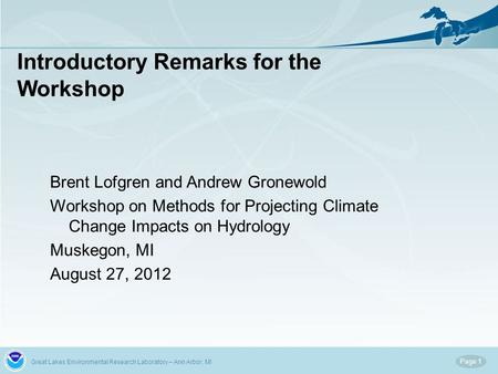 Great Lakes Environmental Research Laboratory– Ann Arbor, MI Page 1 Click to edit Master text styles –Second level Third level –Fourth level »Fifth level.