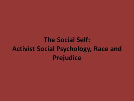 The Social Self: Activist Social Psychology, Race and Prejudice.