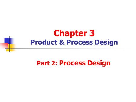 Chapter 3 Product & Process Design Part 2: Process Design.