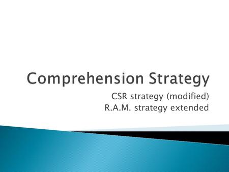 CSR strategy (modified) R.A.M. strategy extended.