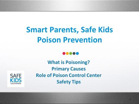 Smart Parents, Safe Kids Poison Prevention 1 What is Poisoning? Primary Causes Role of Poison Control Center Safety Tips.