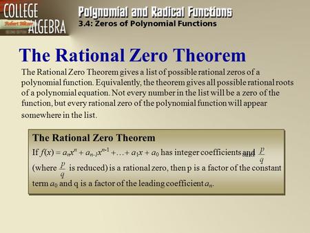 The Rational Zero Theorem